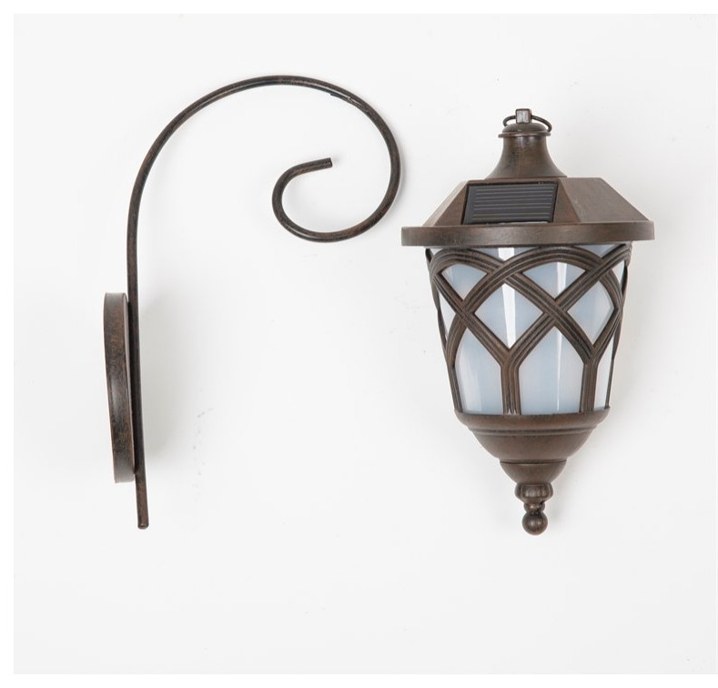 LuxenHome Set of 2 Brown Plastic Hanging Lanterns Solar Sconces   Traditional   Outdoor Wall Lights And Sconces   by Homesquare  Houzz