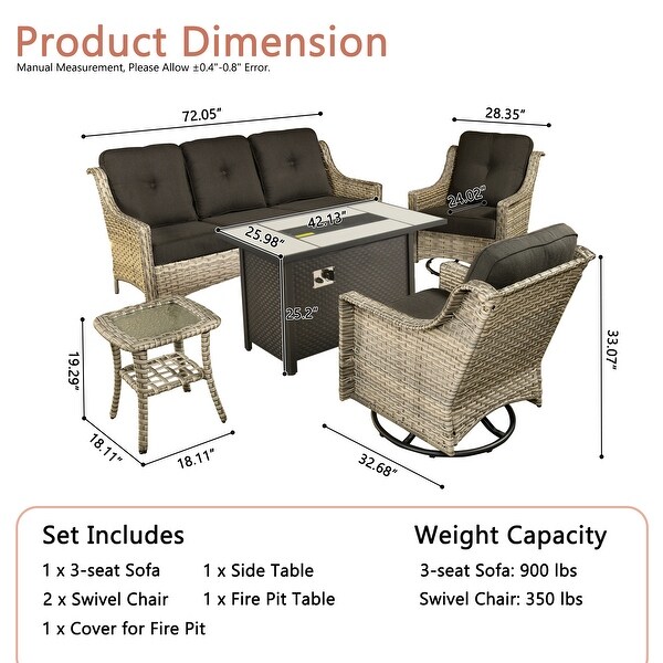 XIZZI Outdoor Rattan Wicker Patio Furniture Conversation Set with Fire Pit Table