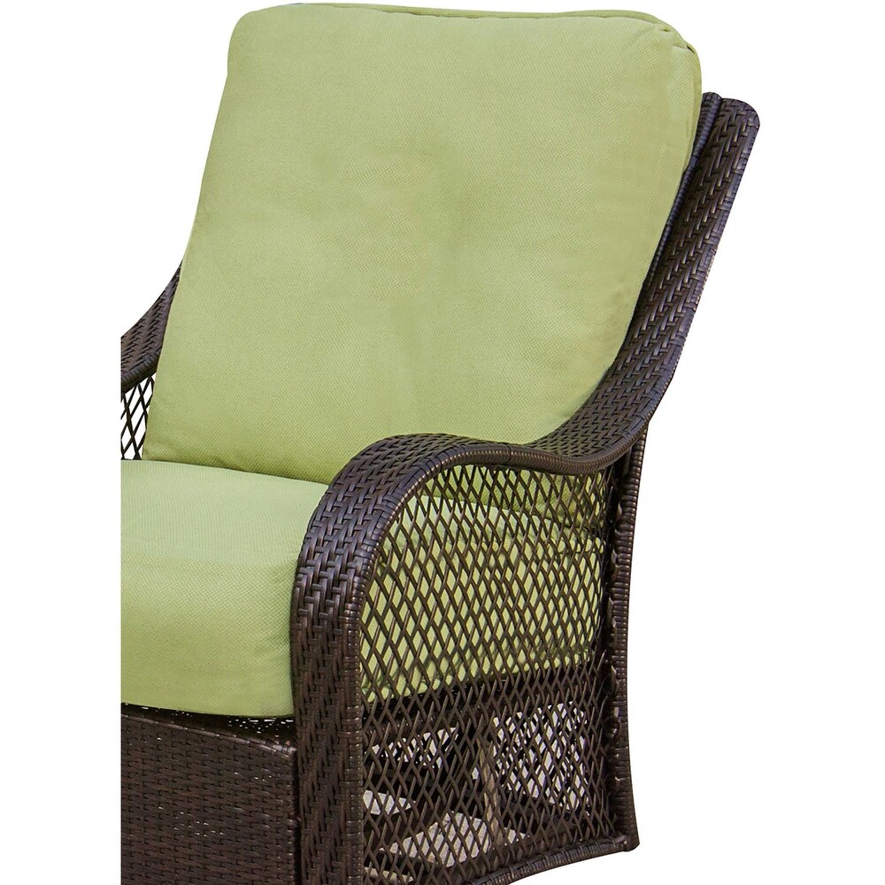 Hanover ORLEANS3PCSW Orleans Avocado Green Rattan 3 piece Outdoor Swivel Rocking Chat Set