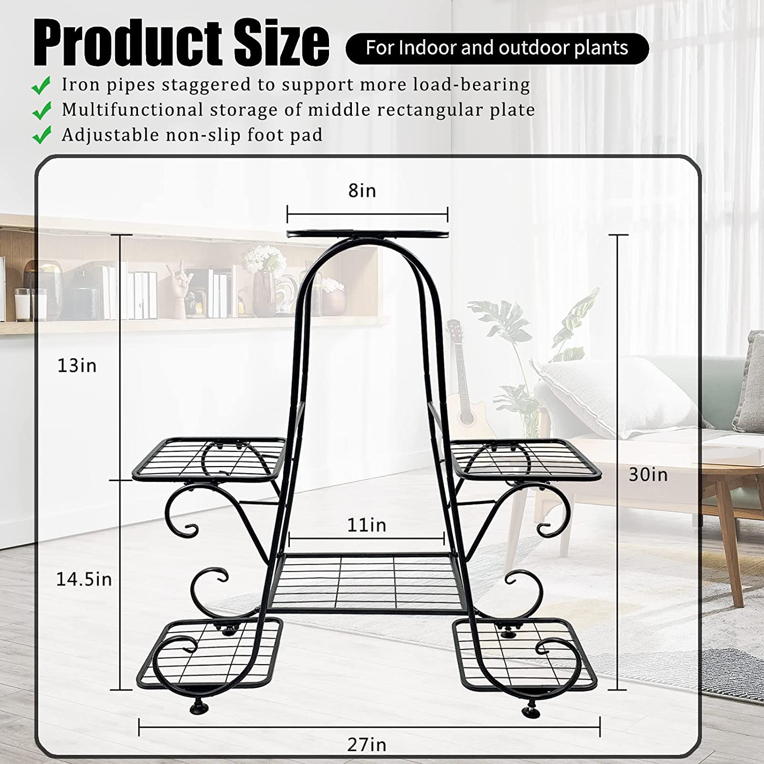 6 Tier Metal Plant Stand,Indoor Outdoor Multiple Tall Corner Flower Pot Holder Stands,Shelf Rack Wrought Iron Tiered Planter Shelves for Patio,Living Room, Garden, Balcony