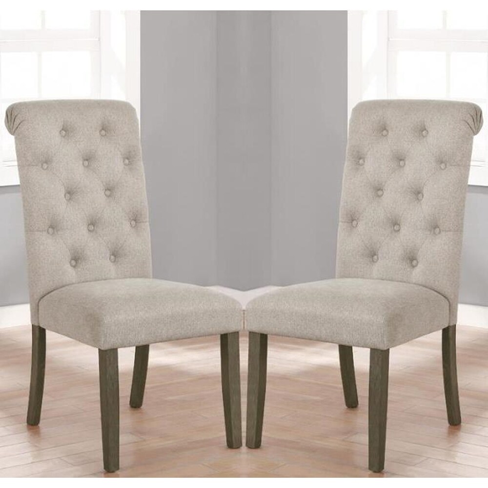 Rolled Back Button Tufted Design Beige Dining Chairs (Set Of 2)