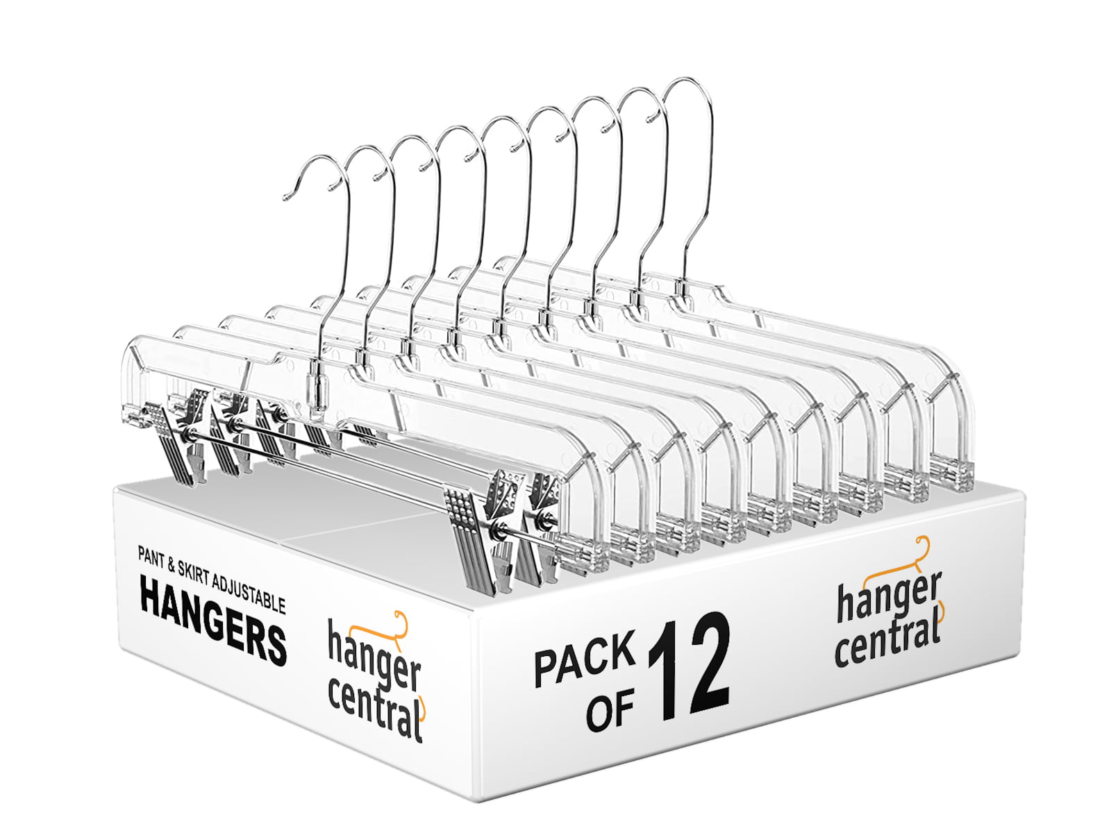 Hanger Central Durable Clear Plastic Pants Clothing Hangers with Clips, 14 inch, 12 Pack