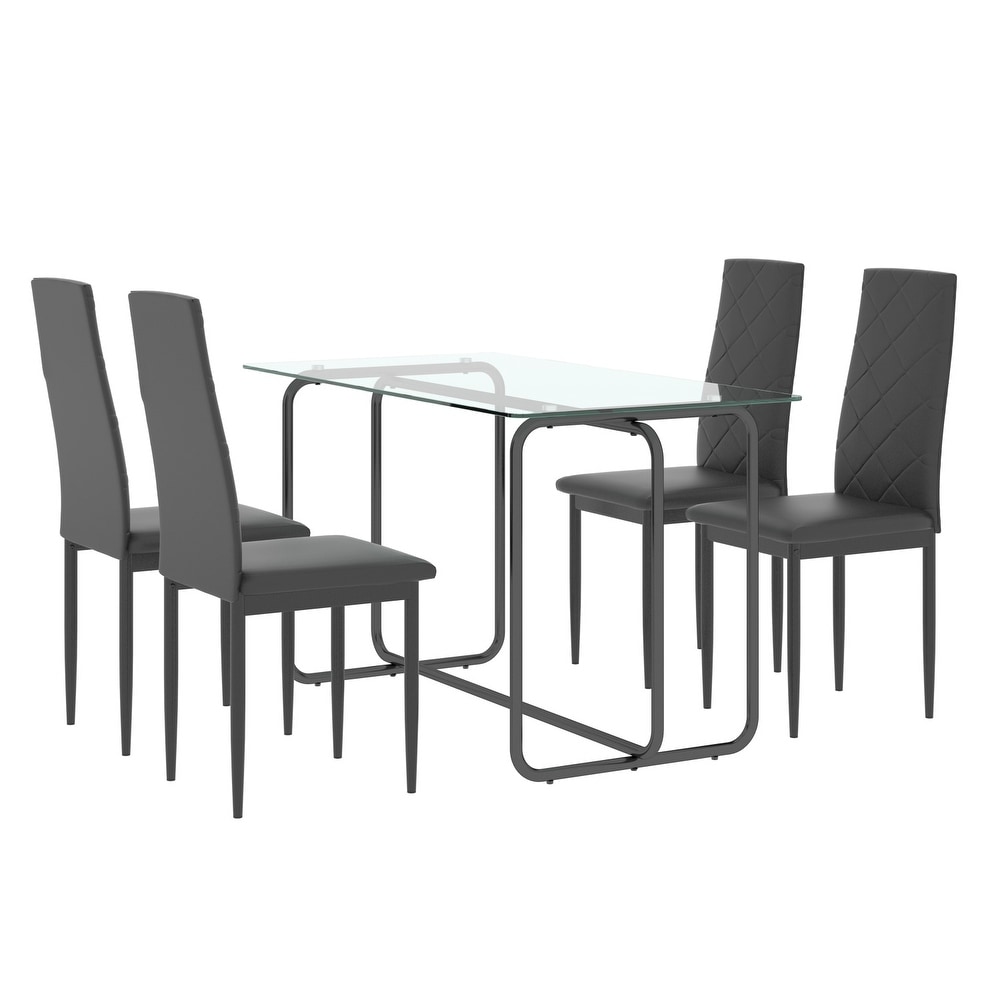 5 piece Dining Table Set with Tempered Glass Top