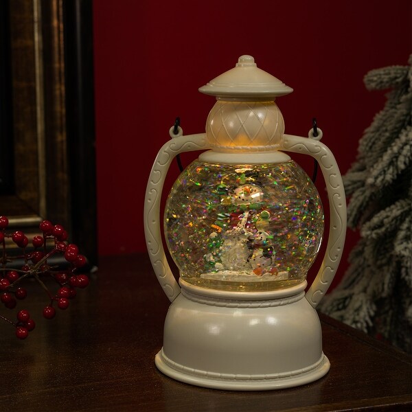 Alpine Corporation 8H Indoor White Christmas Snow Globe Lantern with Warm White LED Light