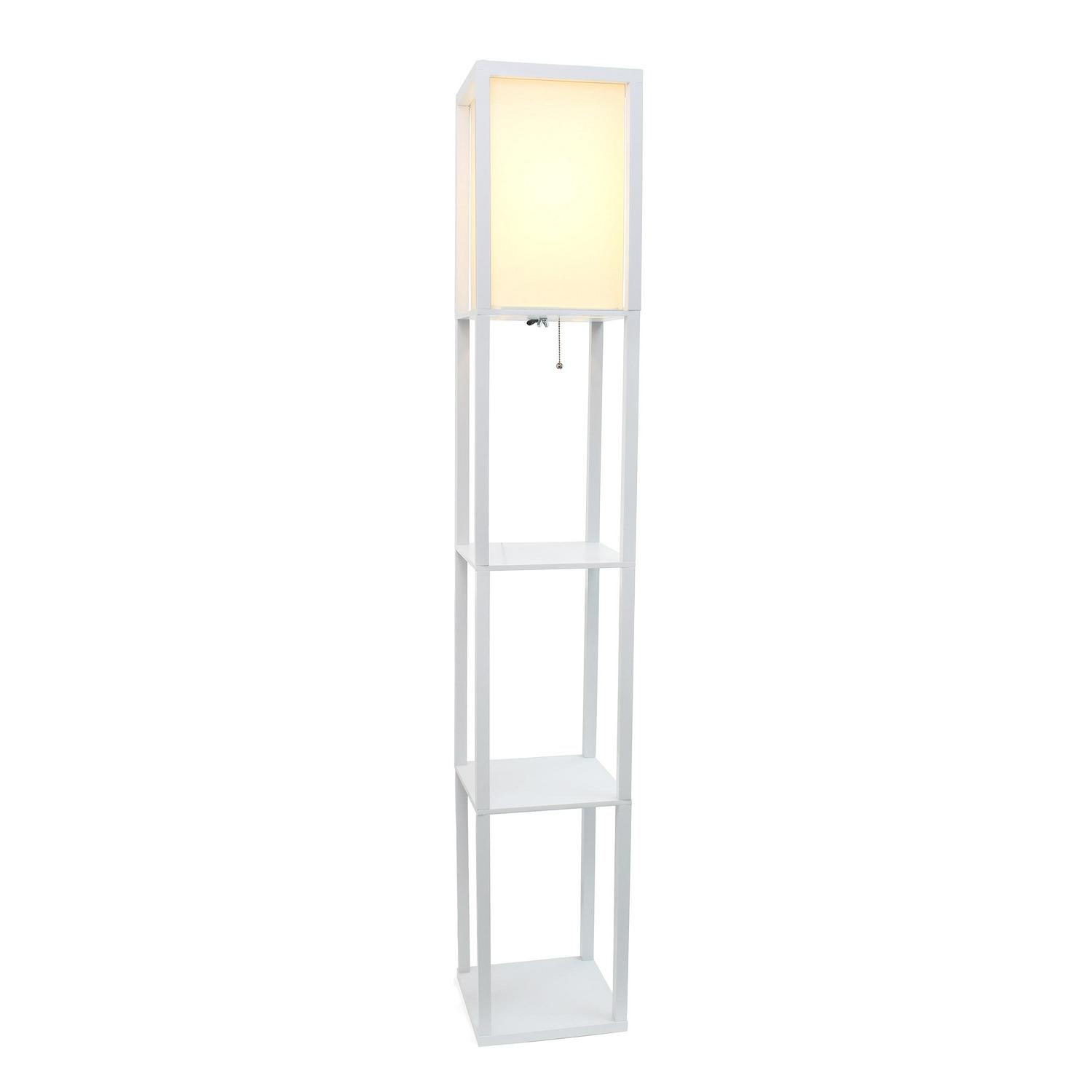 Simple Designs Floor Lamp Etagere Organizer Storage Shelf with Linen Shade， White