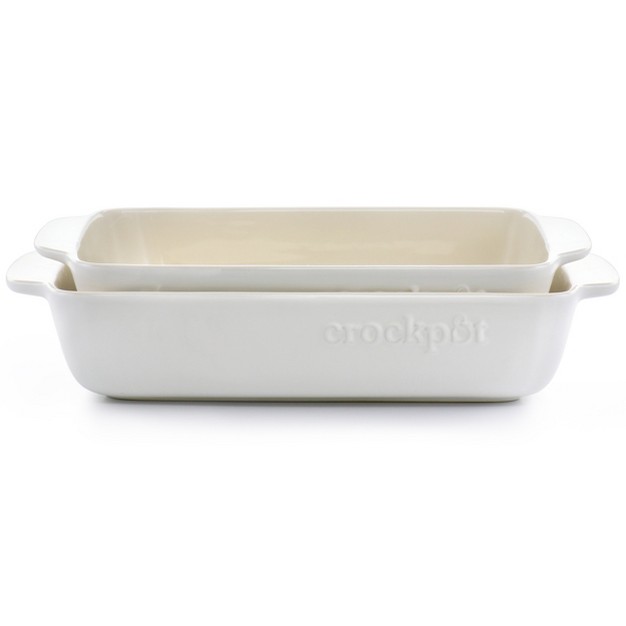 Crockpot Artisan 2 5 Quart And 3 5 Quart Rectangular Stoneware Bake Pan Set In Cream