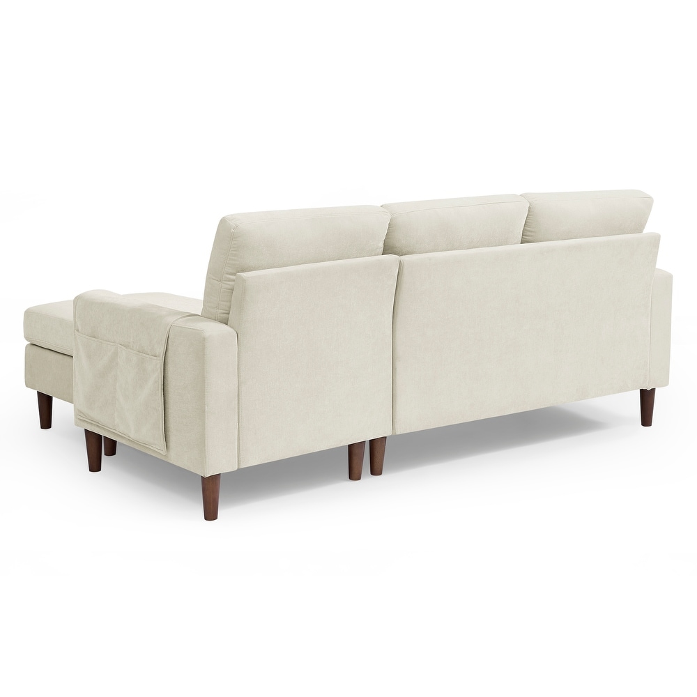 Chenille Convertible Sectional L shape Sofa Couch  3 Seats Sofa with Removable Cushions and Pocket  Rubber Wood Legs