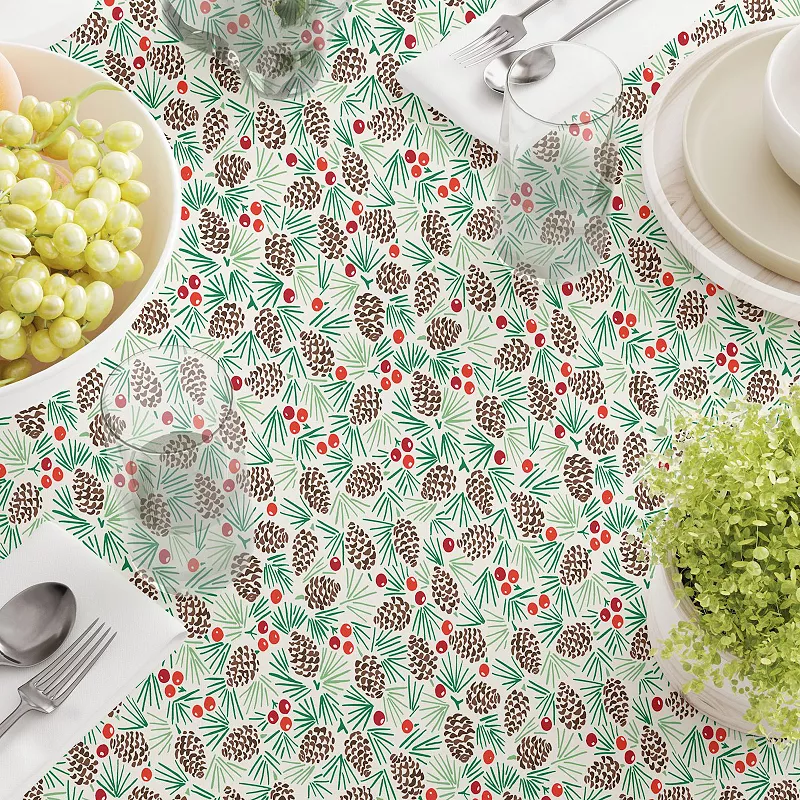 Square Tablecloth， 100% Polyester， 60x60， Holiday Foliage and Berries