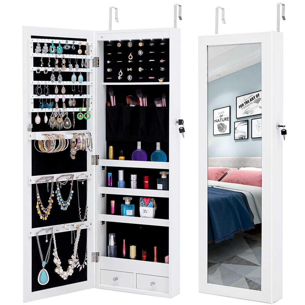 Walled Jewelry Storage Mirror Cabinet With LED Lights