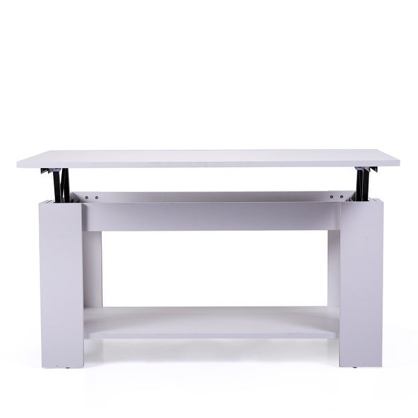 Coffee Table with Hidden Compartment and Open Shelf， Modern Wooden Table for Home Living Room， White