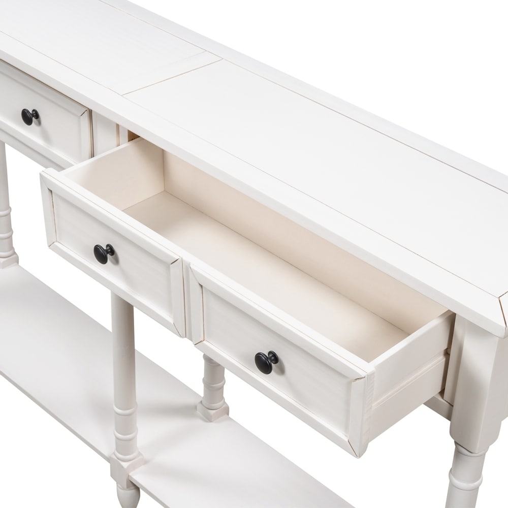 Console Table Easy Assembly with Two Storage Drawers and Bottom Shelf for Living Room