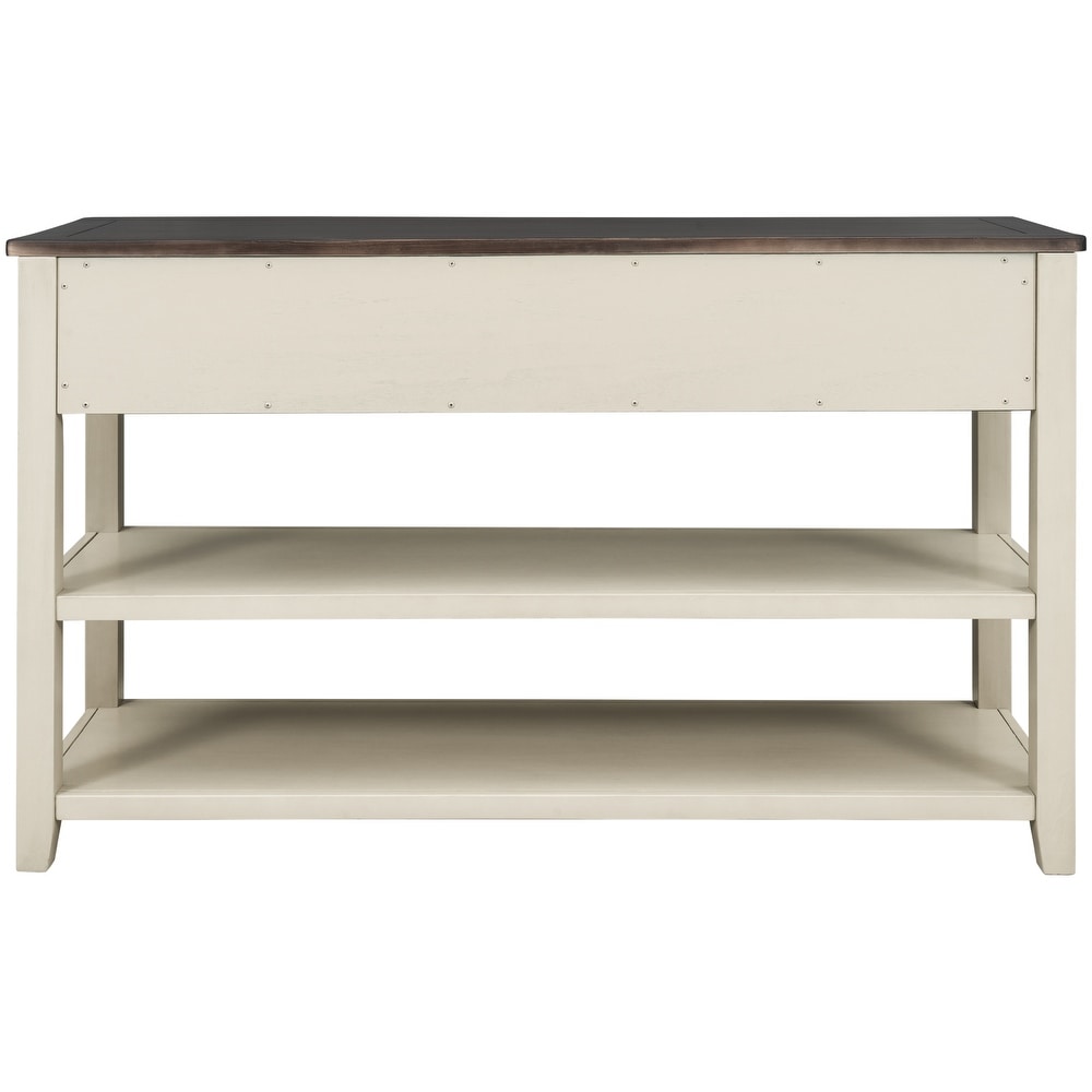 Retro Console Table Entryway Table with 3 Drawers   2 Layers Shelves  Wood Long Sofa Table Side Table for Living Room  Beige