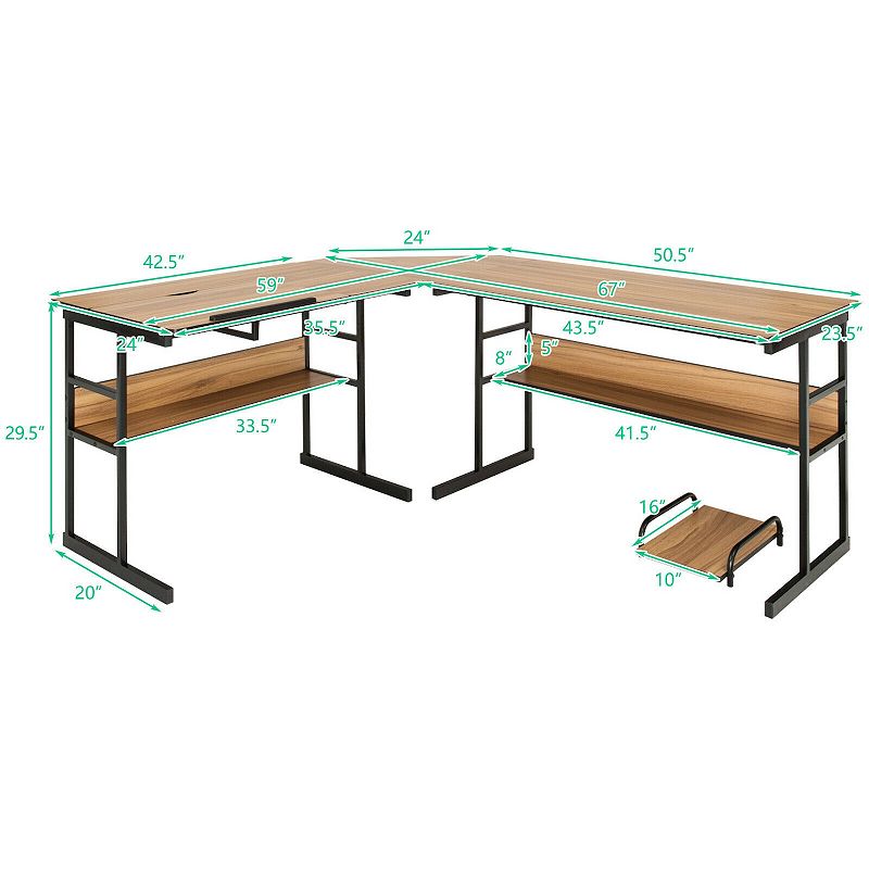 L-shaped Computer Desk With Tiltable Tabletop