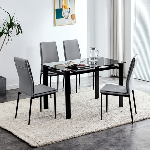 4 Pieces Leather Upholstered Dining Chairs with Metal Legs