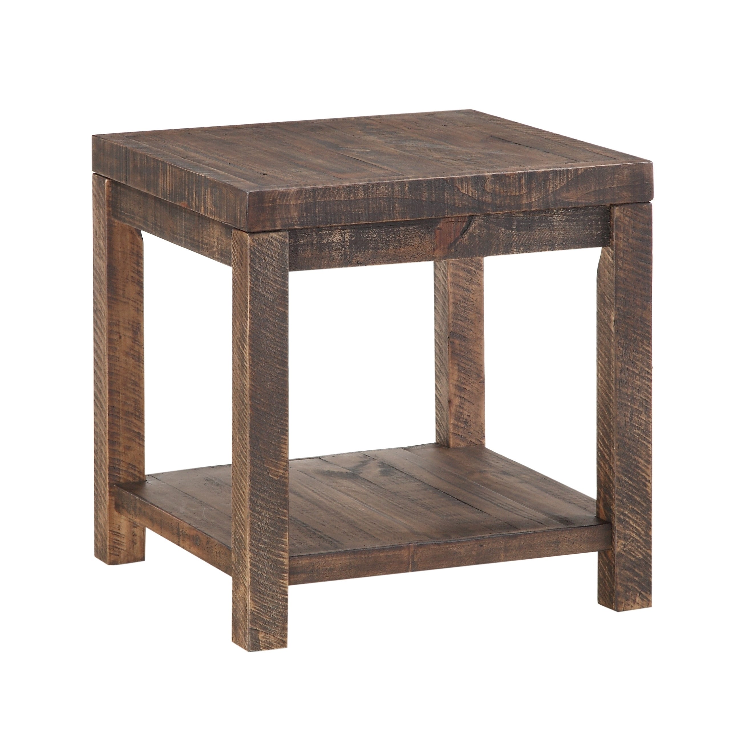 Wooden End Table with One Shelf， Taupe Brown