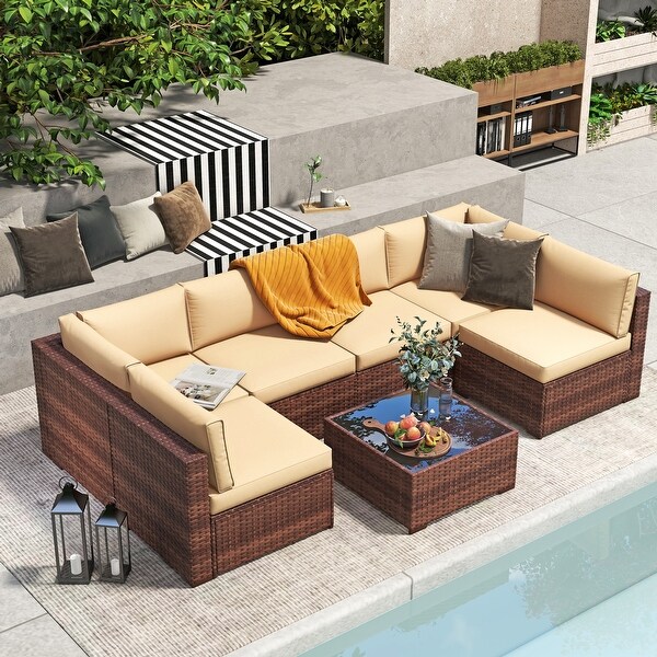 Wicker/ Steel 7piece Outdoor Cushioned Sectional Sofa Set