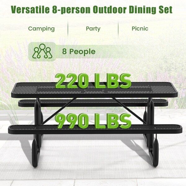 Outdoor Picnic Table and Bench Set for 8 Person with Seats and Mesh Grid