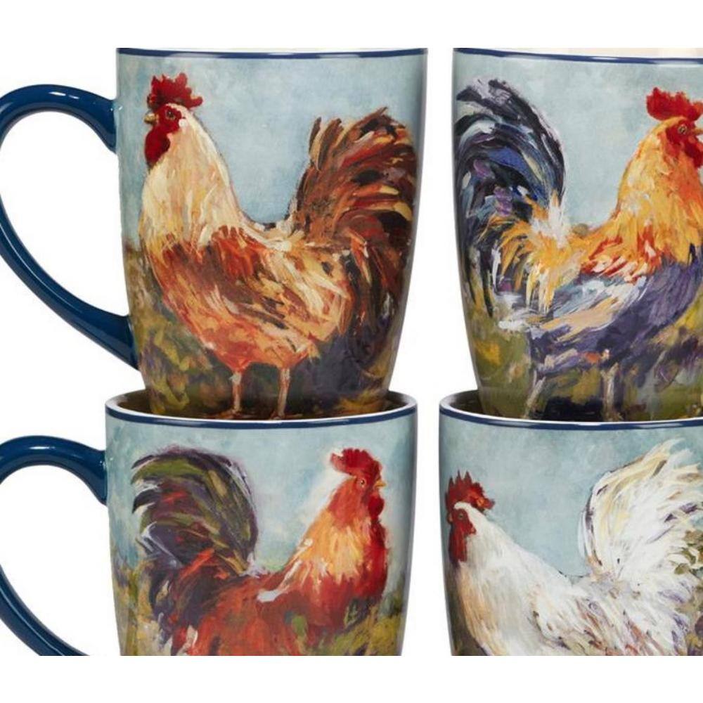 Certified International Rooster Meadow 22 oz. Assorted Colors Earthenware Beverage Mugs (Set of 4) 28802SET4