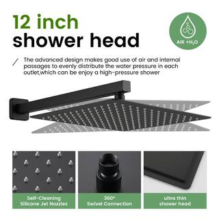 UKISHIRO Single-Handle 1-Spray Tub and Shower Faucet with 12 in. Fixed shower head in Matte Black (Valve Included) SMD00JI2116006