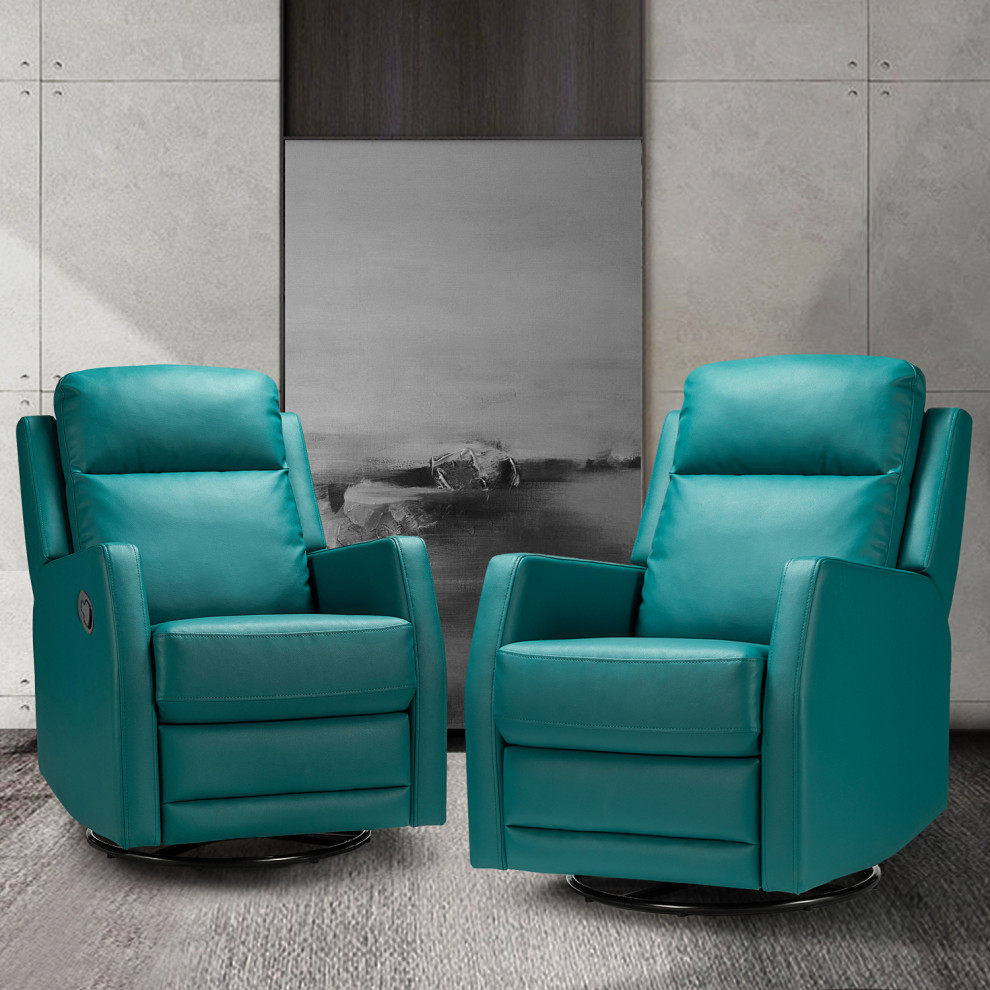 Upholstered Swivel Manual Recliner With Wingback Set of 2   Contemporary   Recliner Chairs   by Karat Home  Houzz