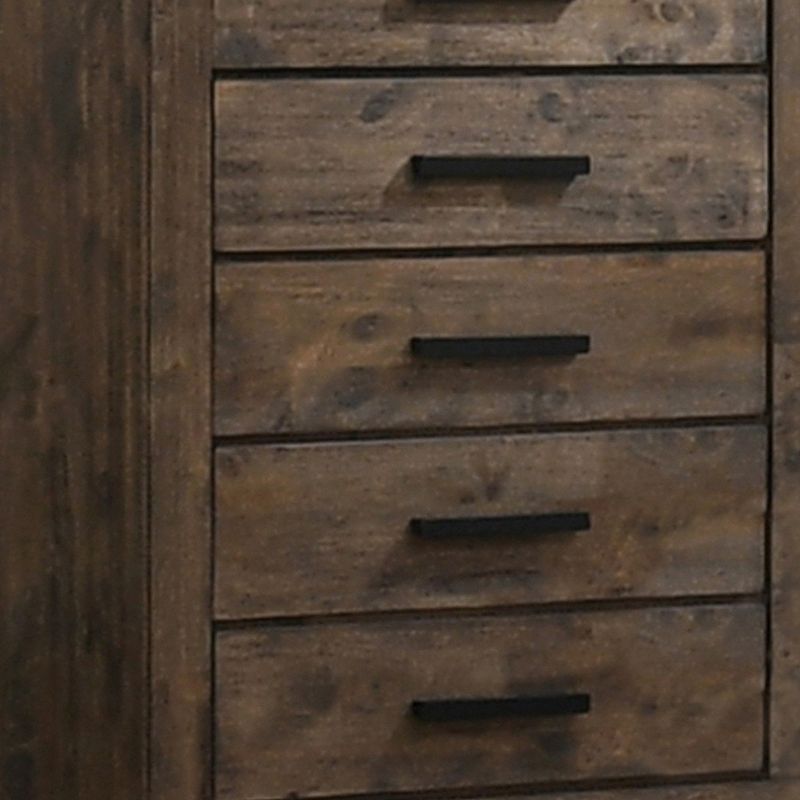 Wooden Chest with 5 Drawers and Grain Details， Brown