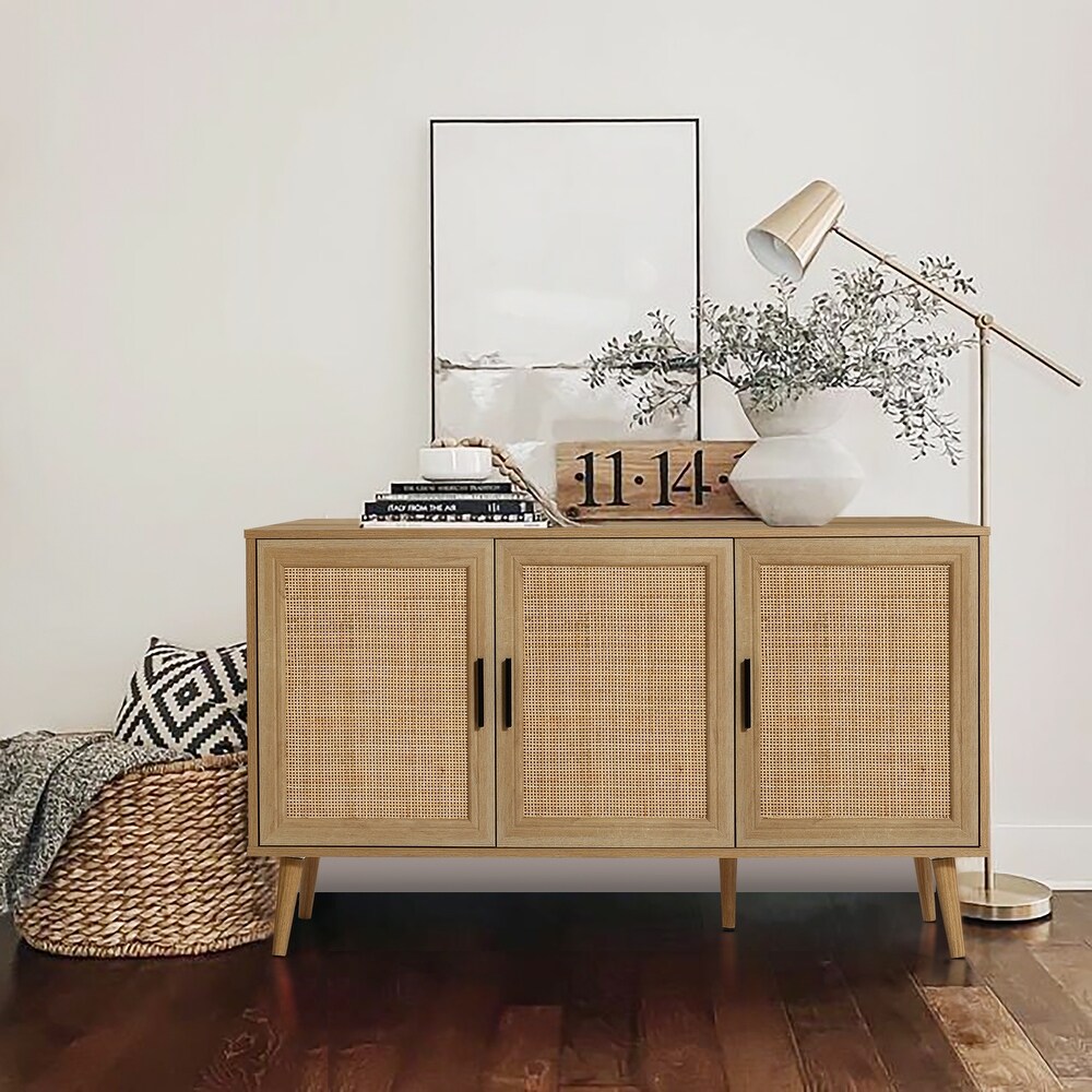 3 Door Rattan Light Oak Finish Manufactured Wood Sideboard Cabinet   27.76\