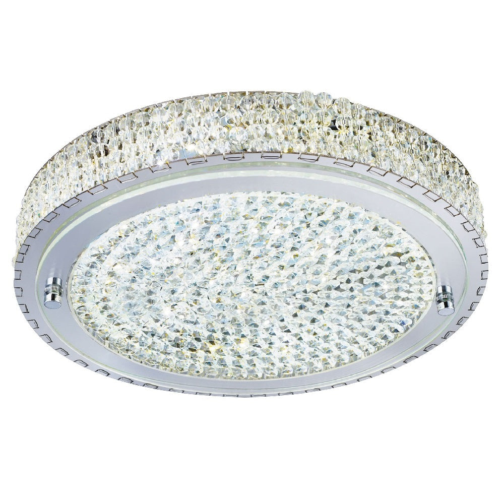 Searchlight 2714CC LED Chrome & Crystal Modern Decorative Round Flush Light 40cm 1608lm