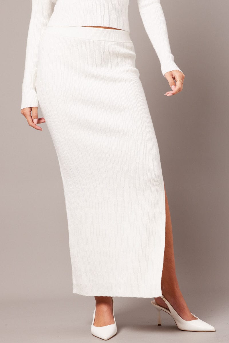 White Knit Skirt High Rise