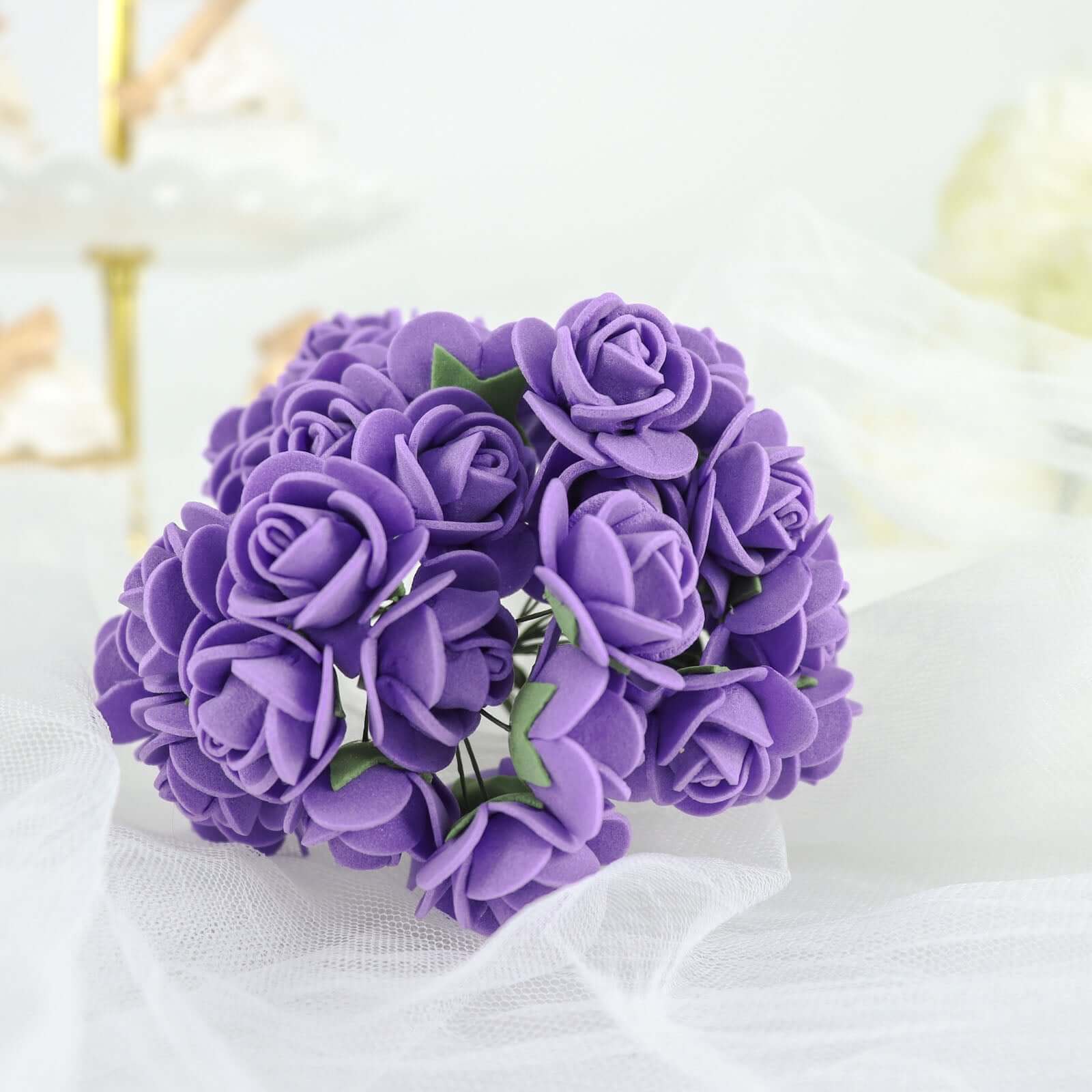 48 Roses Purple Real Touch Artificial DIY Foam Rose Flowers With Stem, Craft Rose Buds 1