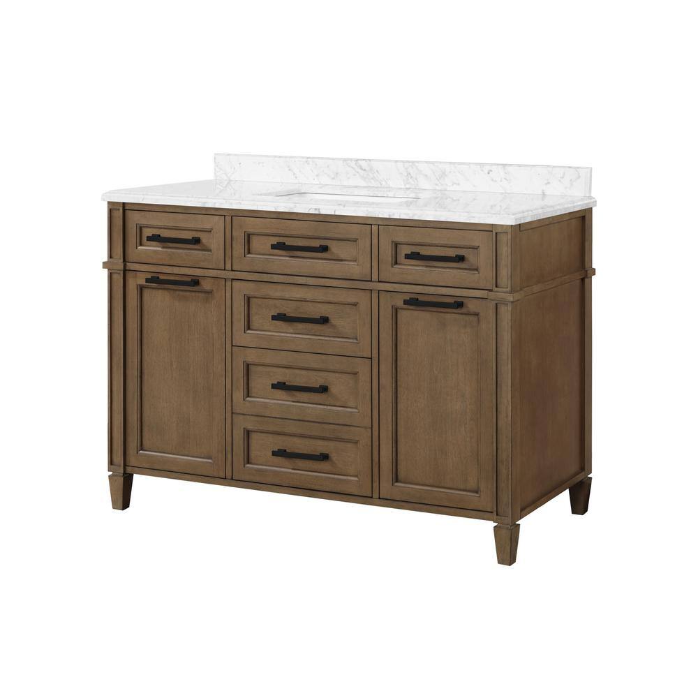 Home Decorators Collection Caville 48 in. W x 22 in. D x 34.50 in. H Bath Vanity in Almond Latte with Carrara Marble Top Caville 48AL