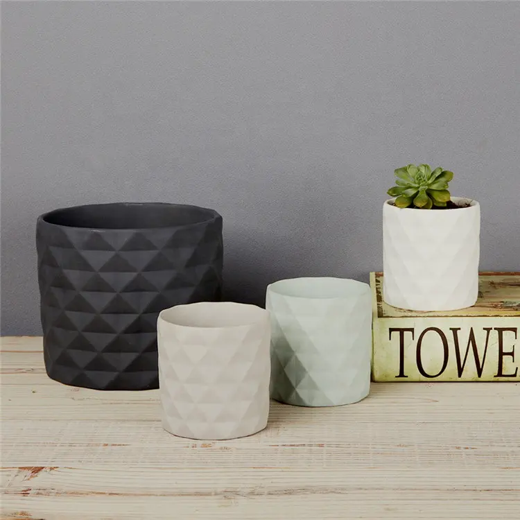 Differing size rhombus pattern embossed garden supplies flower pots / succulent pot