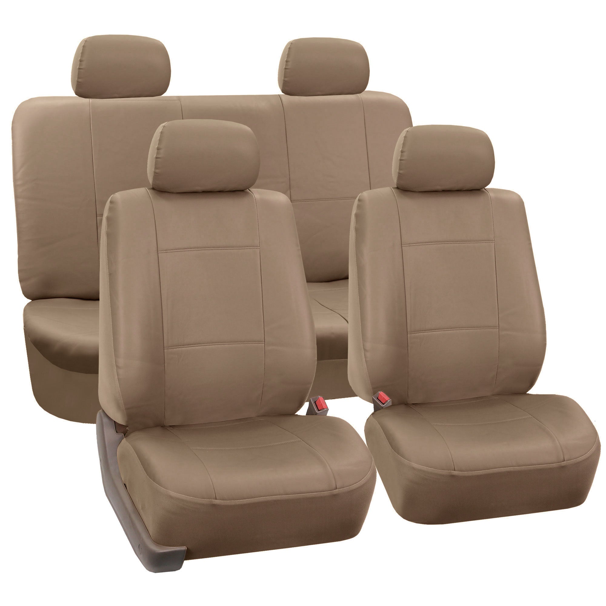 FH Group Faux Leather Airbag Compatible and Split Bench Car Seat Covers， Full Set， Tan