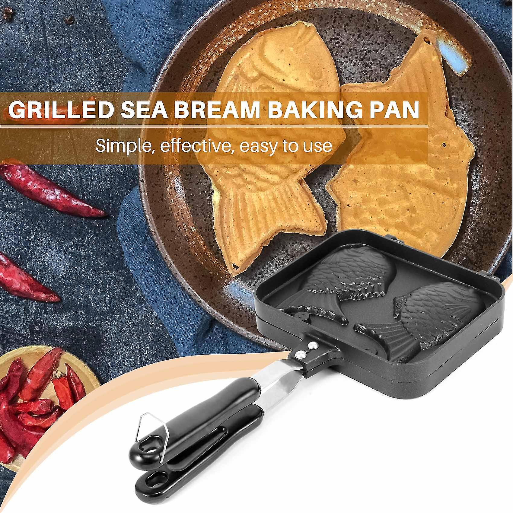 Taiyaki Double Fish Shaped Hot Dessert Waffle Cake Maker Pan Japanese Pancake Double Pan Fry Pan