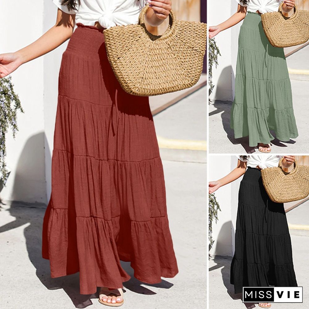 Women Summer Elastic Waist Party Clubbing Tiered Vestido Long Skirts Beach Plus Size Dresses