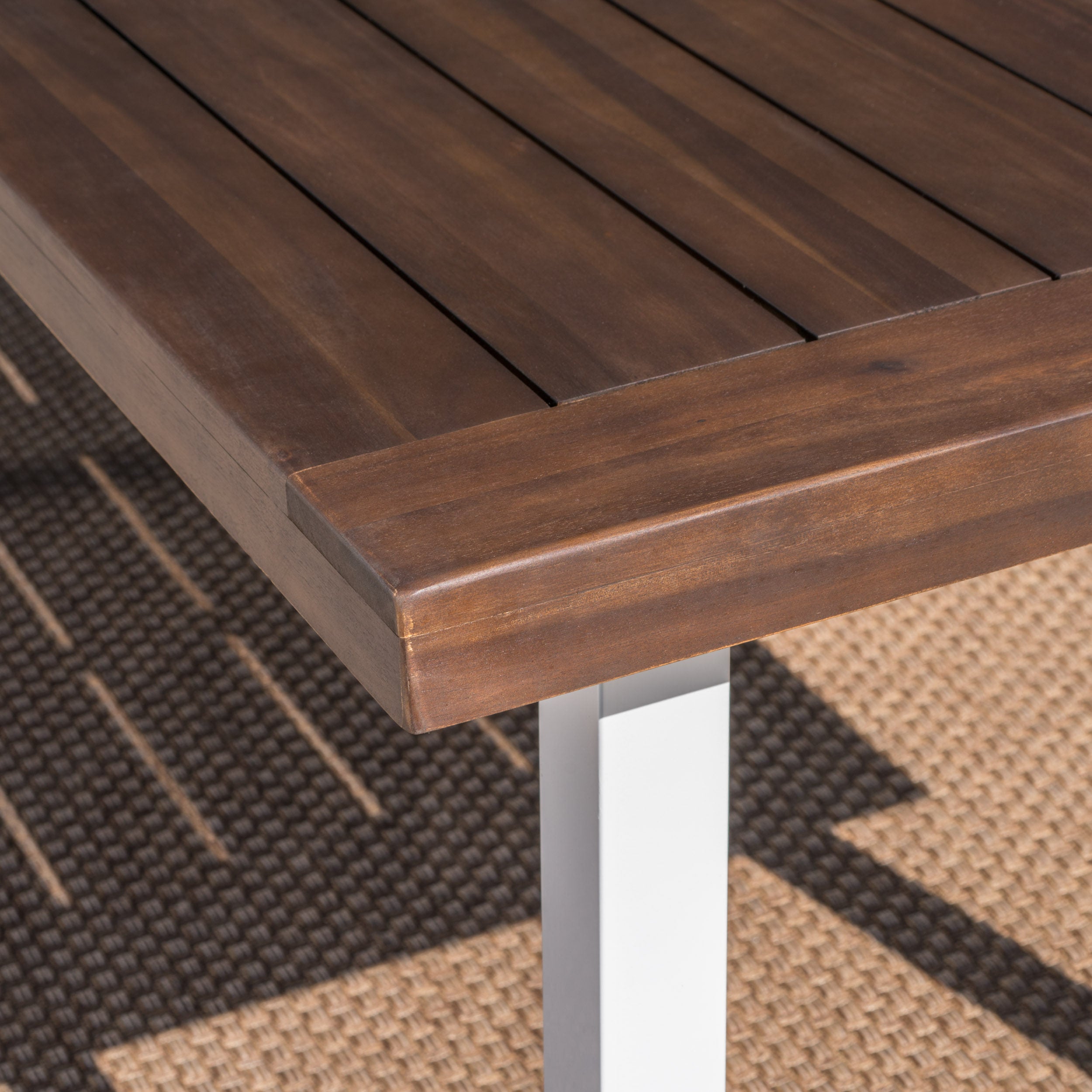 Mika Outdoor Finished Acacia Wood Dining Table with Metal Legs