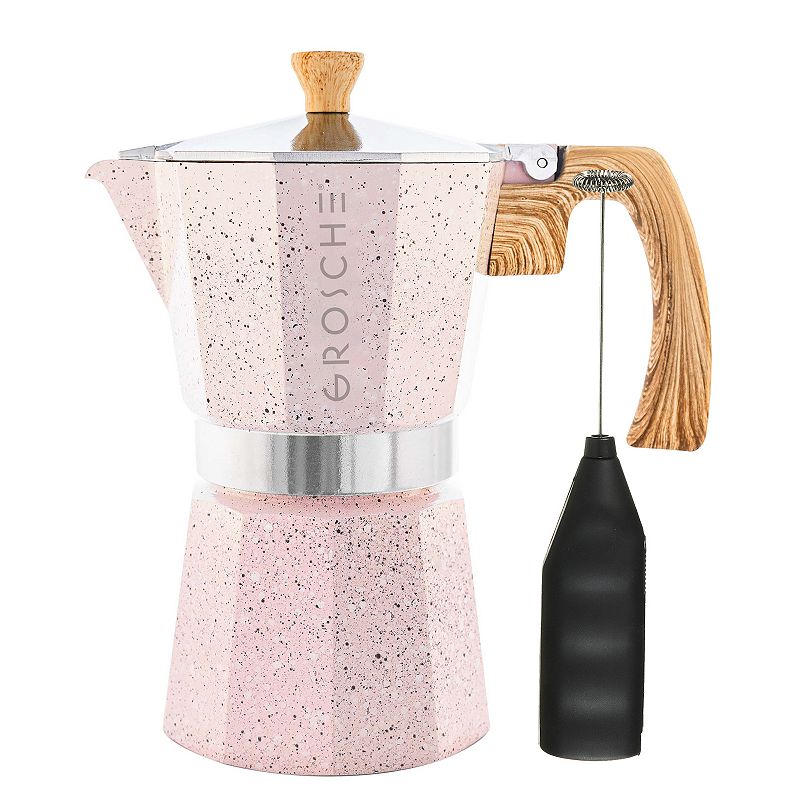 GROSCHE Milano Stone Stovetop Espresso Coffee Maker and Turbo Milk Frother