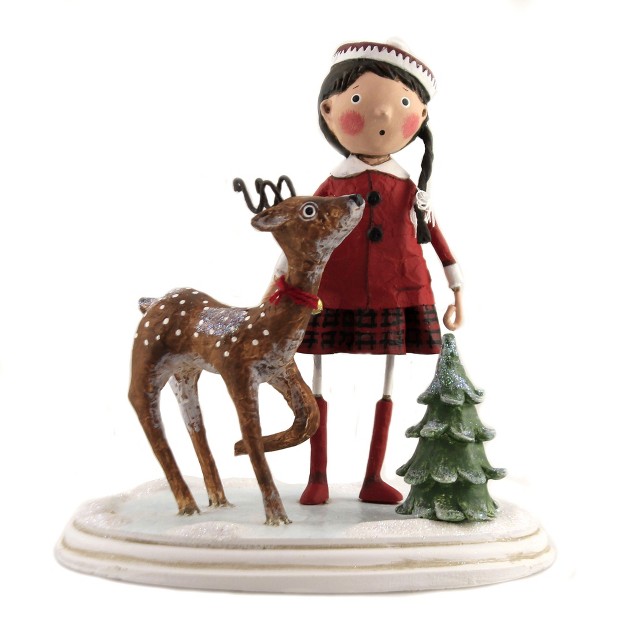 Lori Mitchell Winter Wonderland One Figurine 6 75 Inches Deer Tree Snow Christmas 12262 Polyresin Red