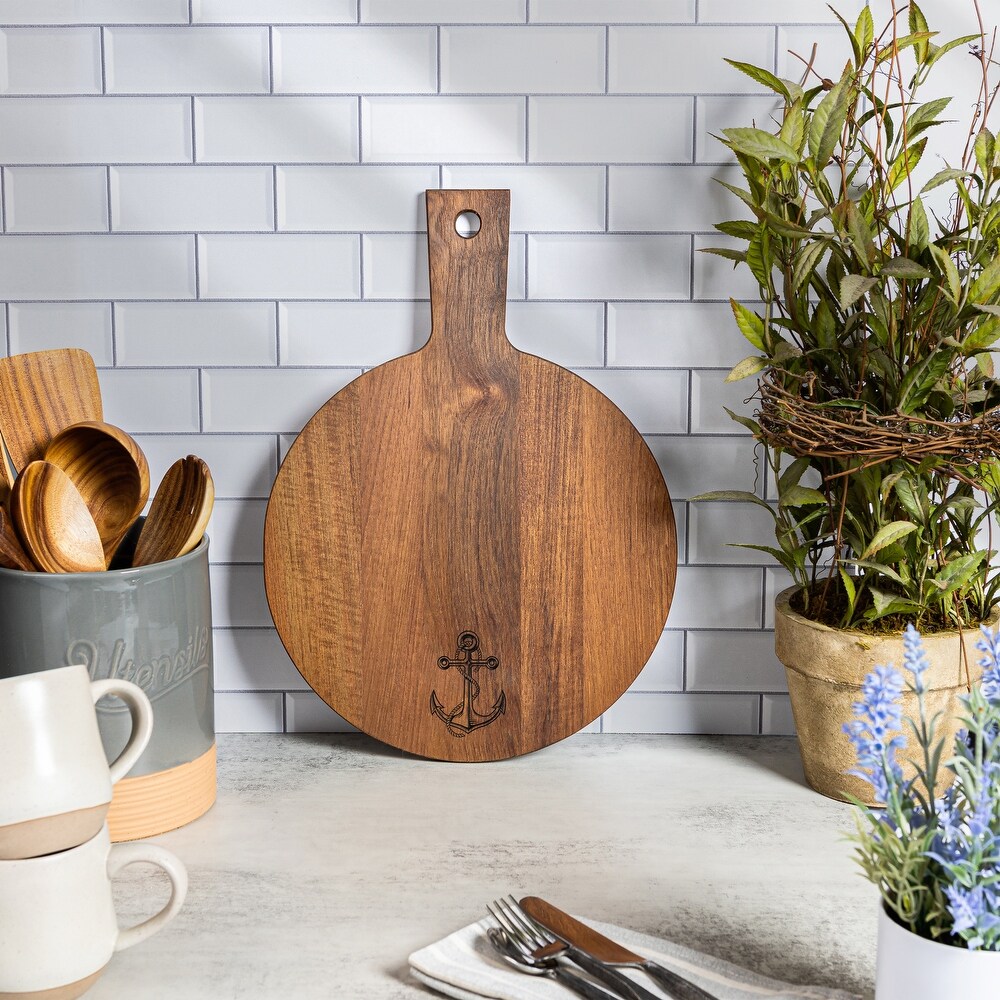 Teak Round Serving Board   Anchor   12\