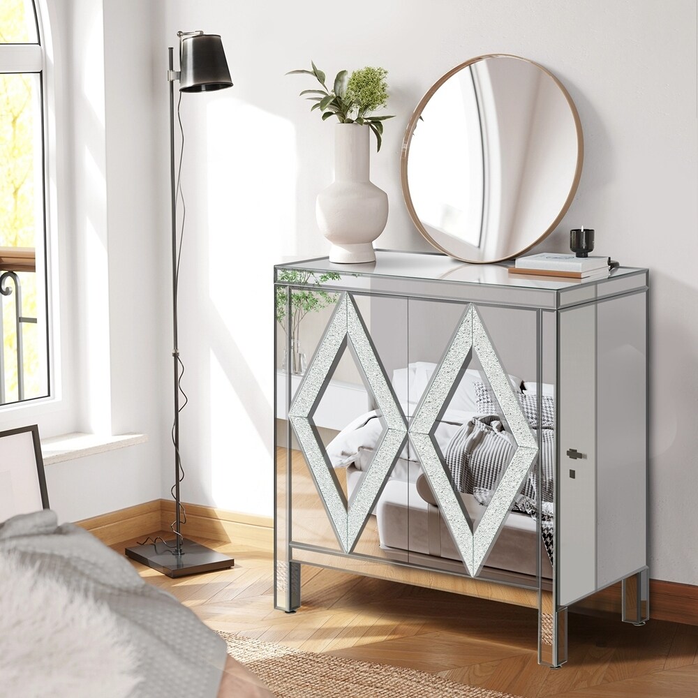 Storage Cabinet with Mirror Trim and M Shape Design   N/A