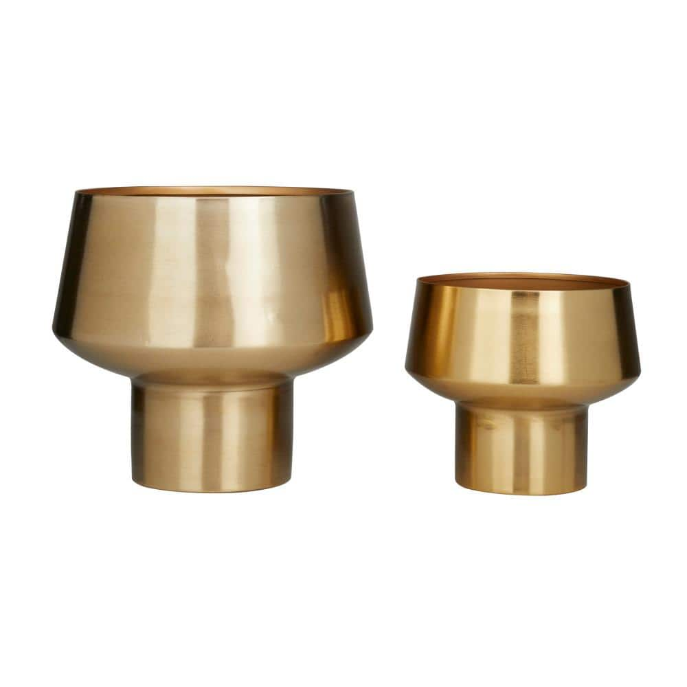 Litton Lane 11 in. and 8 in. Medium Gold Metal Indoor Outdoor Planter (2- Pack) 51981