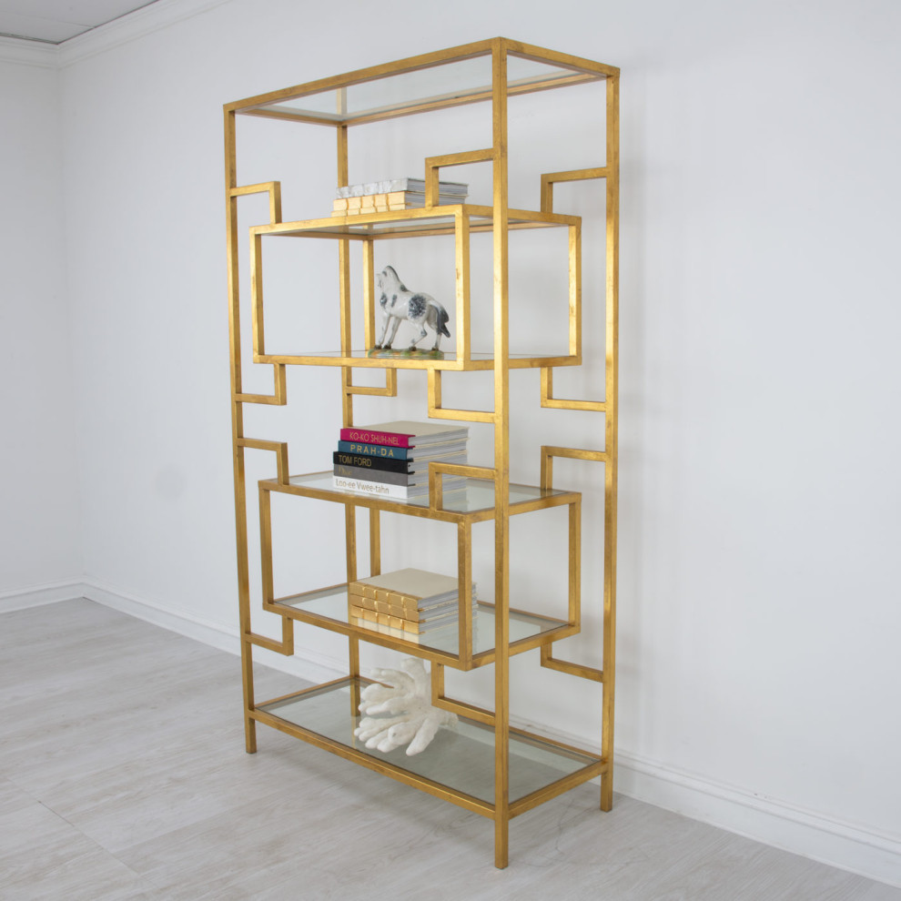 Wagner Large Gold Shelf   Contemporary   Bookcases   by Peachtree Fine Furniture  Houzz