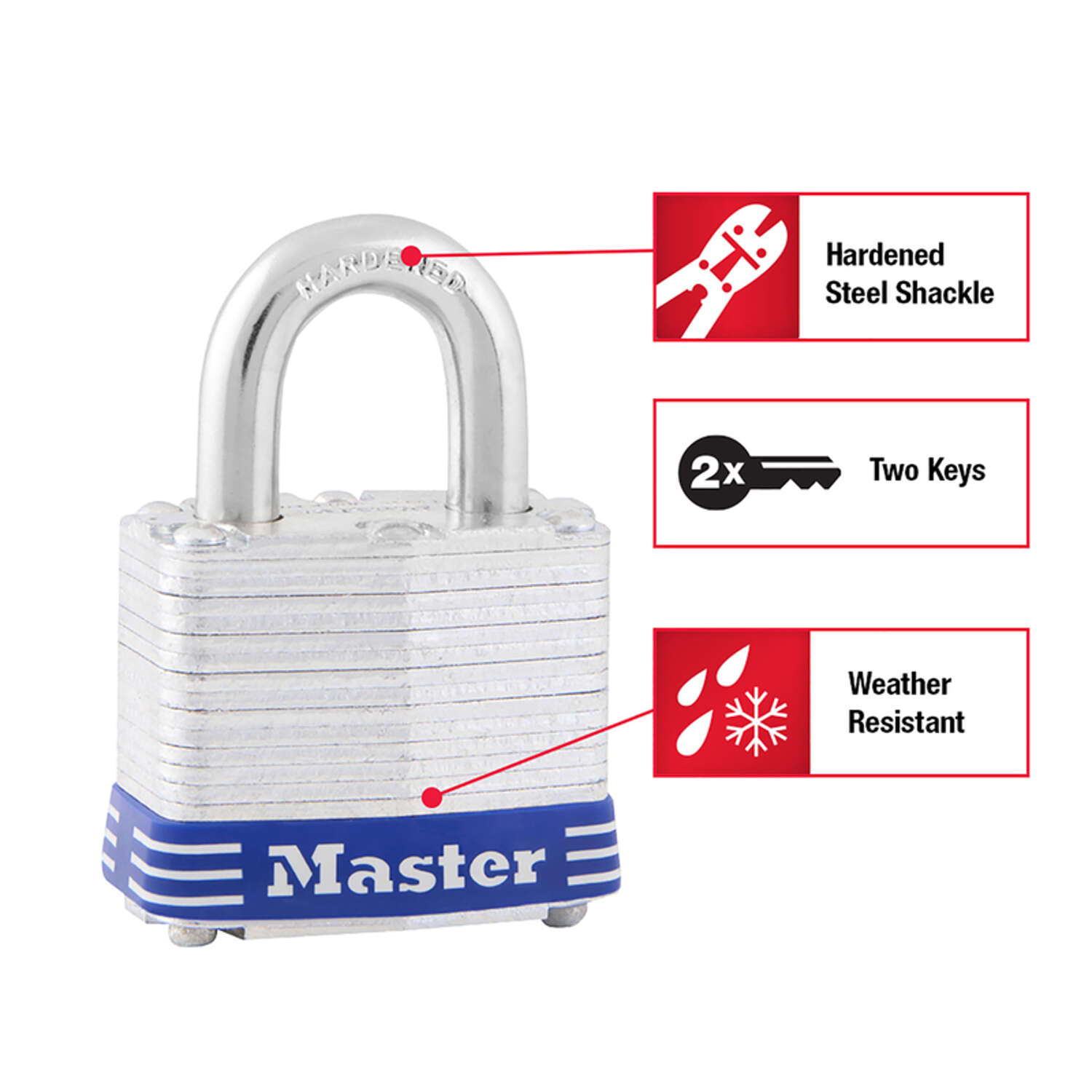 Master Lock 2 25/64 in. H X 1-9/16 in. W Laminated Steel 4-Pin Cylinder Padlock