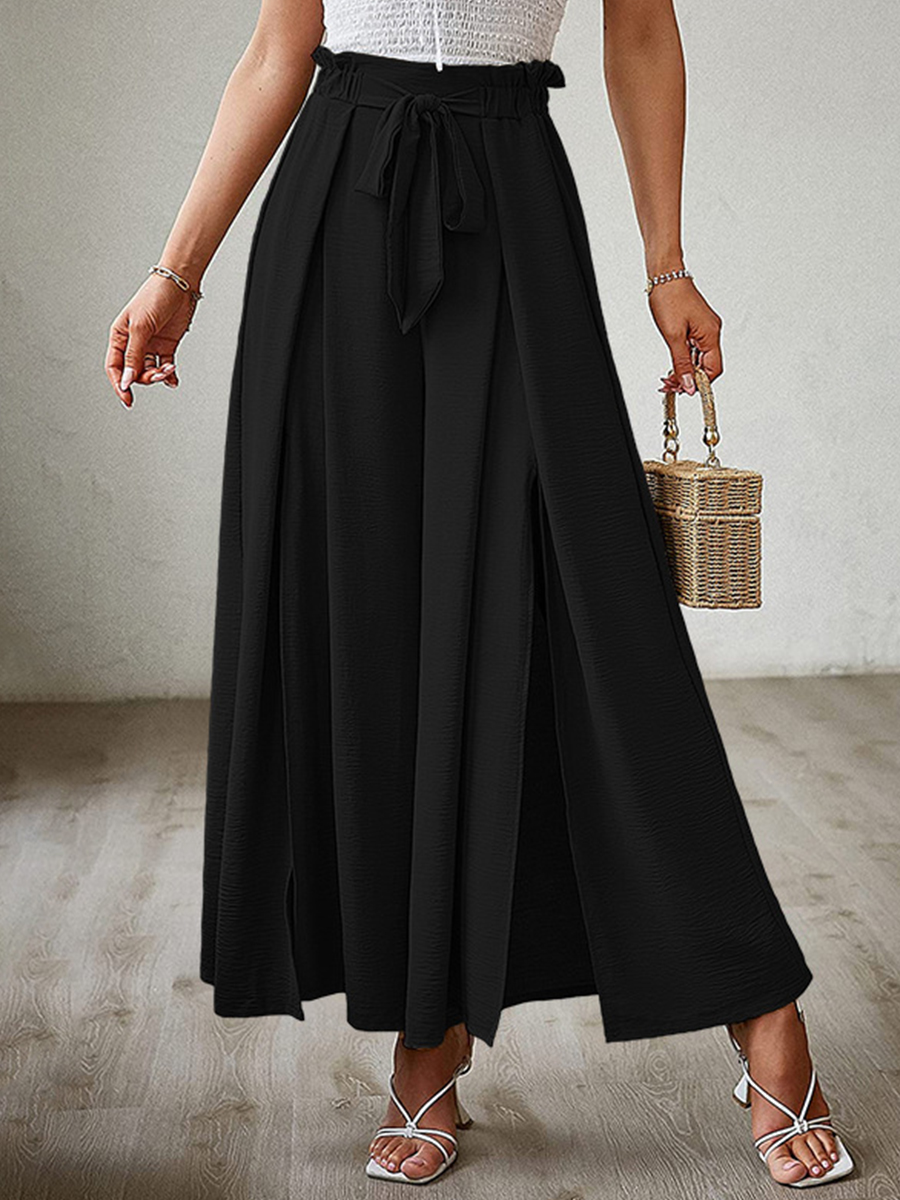 Summer Bow Loose High Waist Pleated Wide Leg Pants With Belte