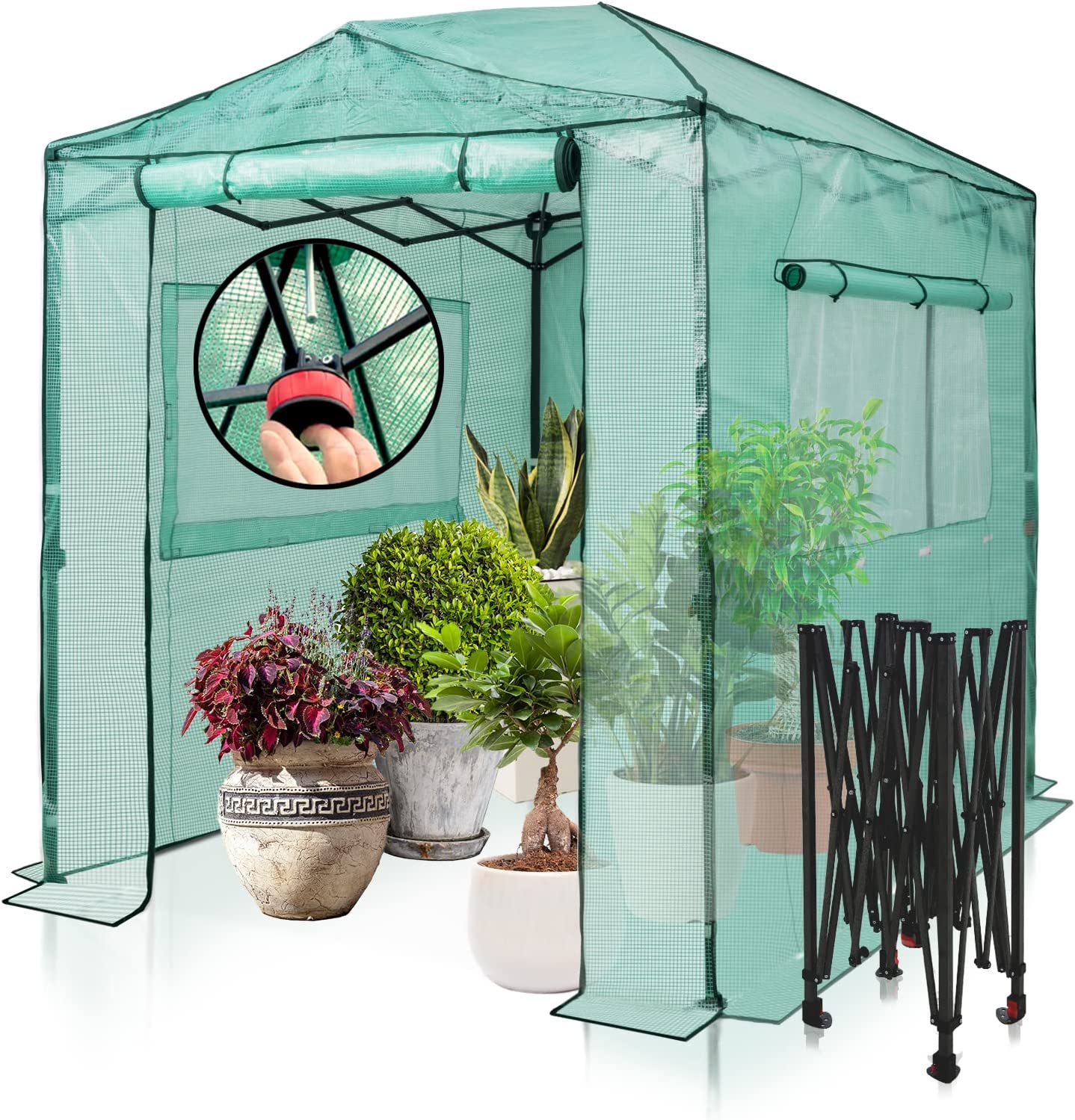 EAGLE PEAK 8'x6' Portable Walk-in Greenhouse Instant Pop-up Indoor Outdoor Plant Gardening Green House Canopy