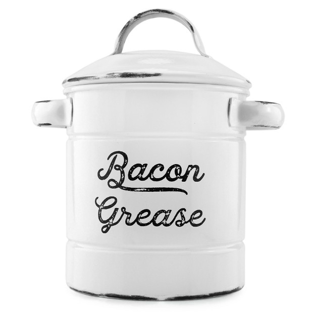 Auldhome Design Bacon Grease Container Enamelware Can W Strainer Farmhouse Style Kitchen Storage