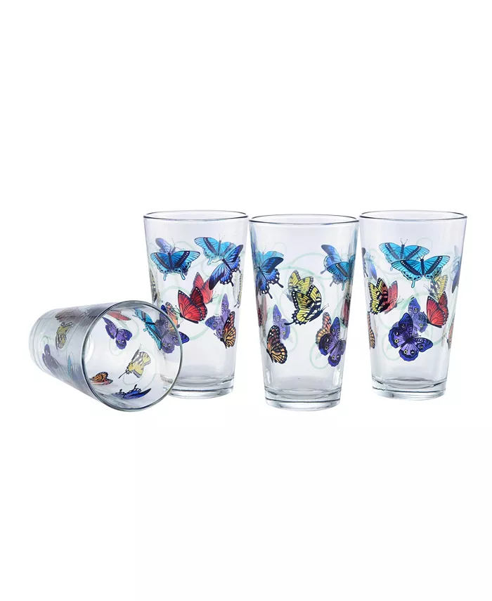 Culver Butterflies Pint Glass 16-Ounce Set of 4