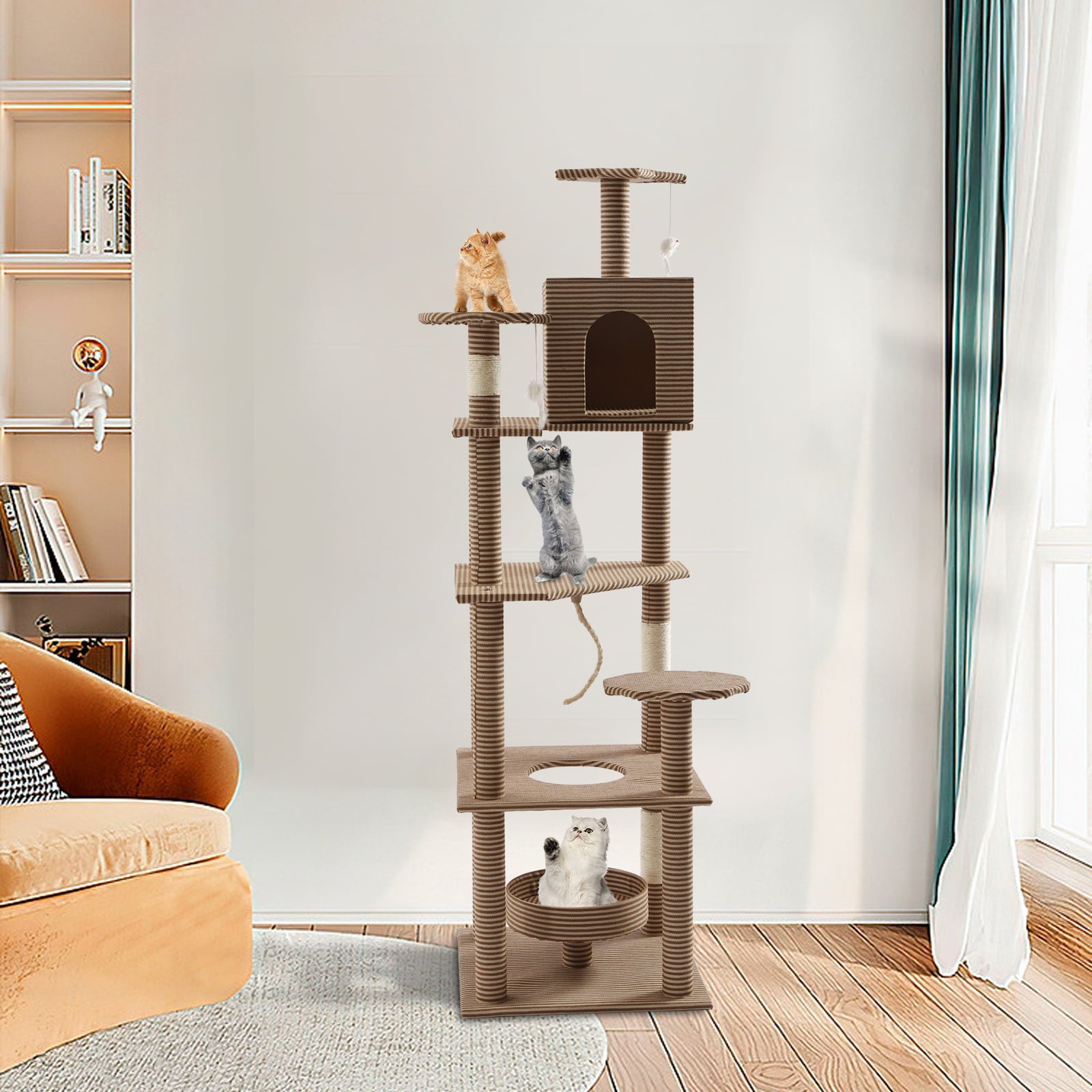 Loyalheartdy Floor to Ceiling Cat Tree， 5.5Ft Tall Cat Climbing Tree Cat Tower Kitty Play House w/Scratching Posts Condo Perches