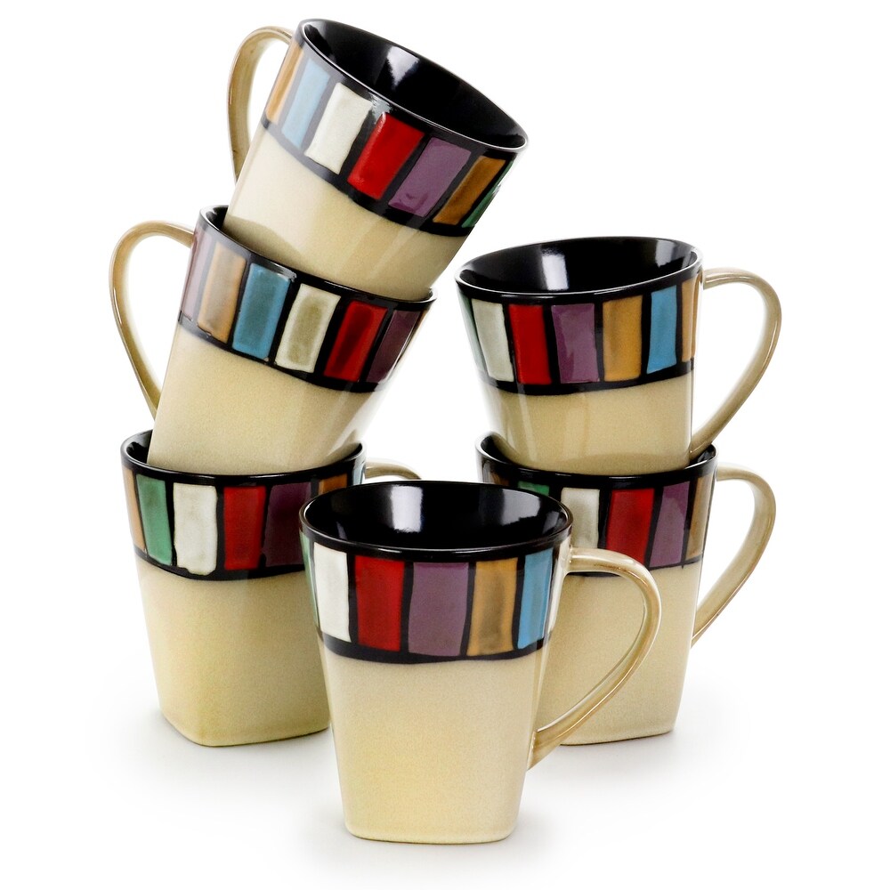 14 Ounce Assorted Color Stoneware Mugs 6 Piece Set