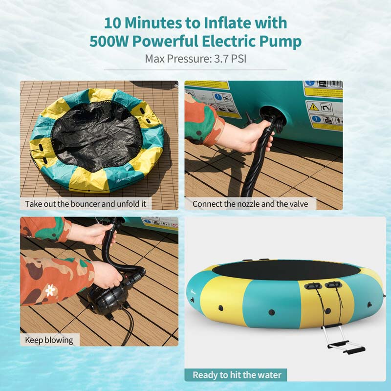 15 FT Inflatable Water Bouncer Trampoline Portable Bounce Swim Platform for Lakes Pools Calm Sea