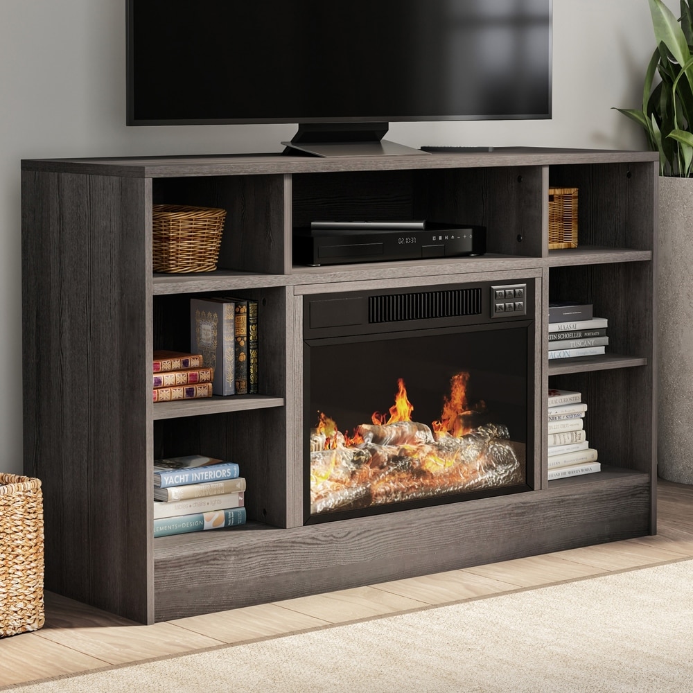 Electric Fireplace TV Stand with Adjustable Heat   Light by Northwest (Gray)   44 x 15 x 28